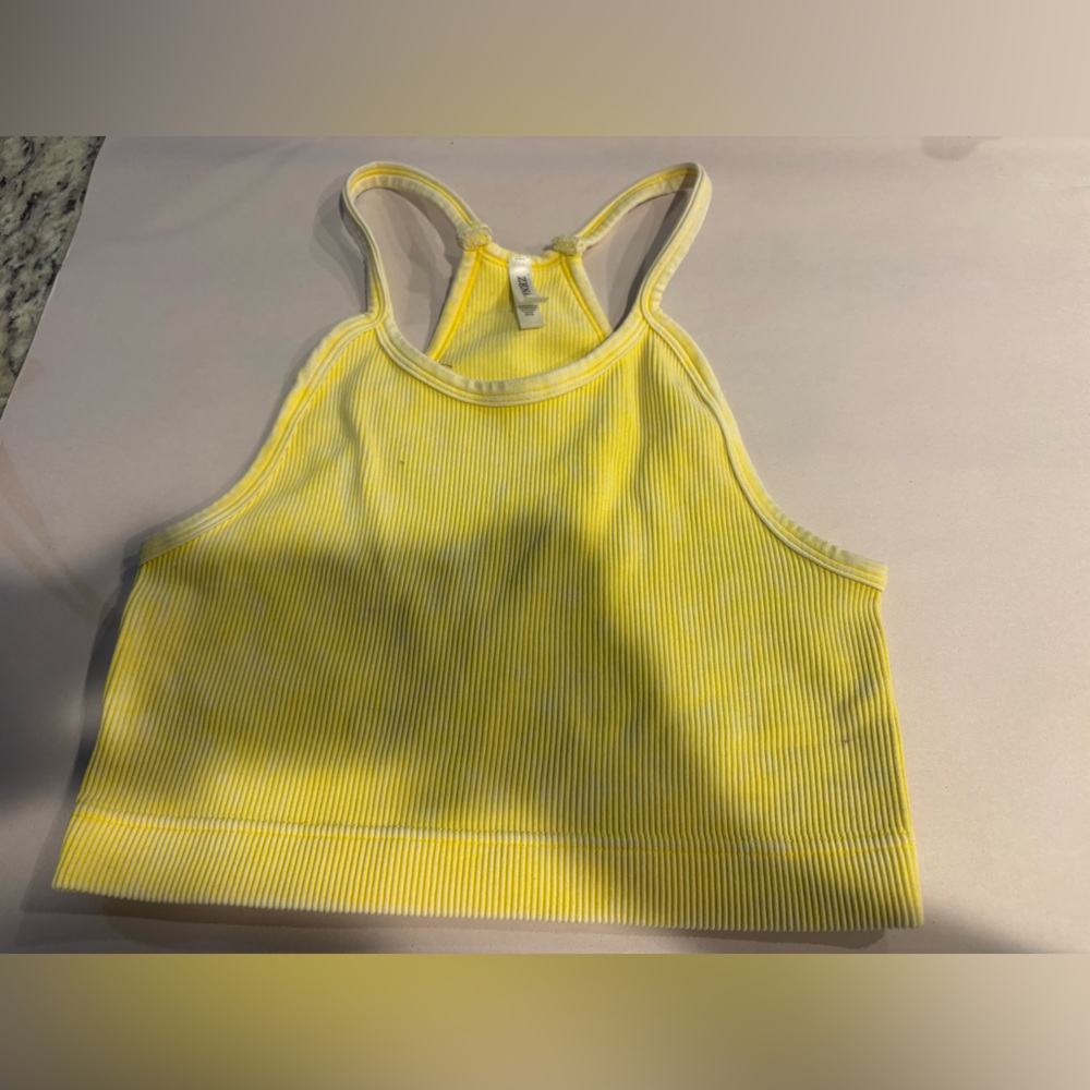 Zenana Yellow Ribbed Racerback Crop Top